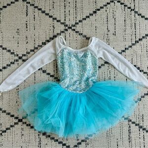 Weissman Aqua and White Dance Costume Girls Size Small 6/6x SC